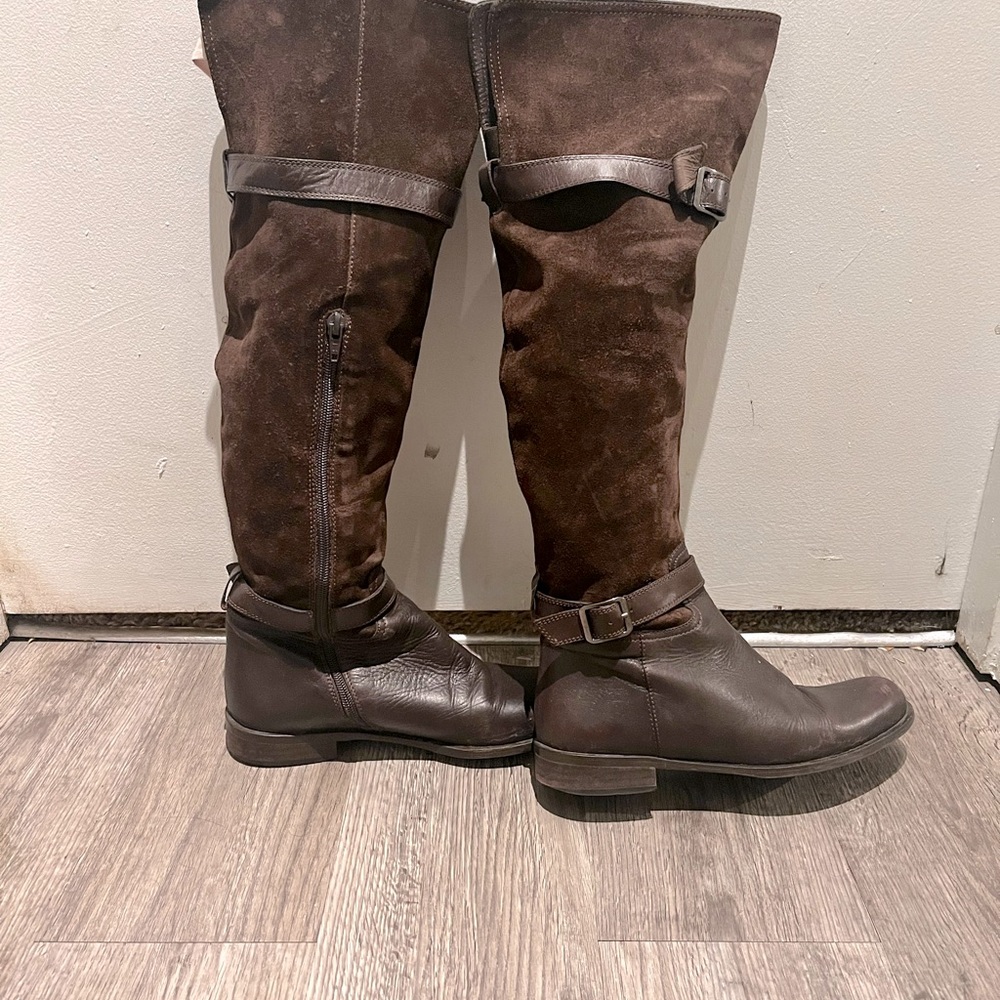 Brown leather boots